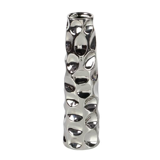 12" Silver Ceramic Abstract Glam Vase Set